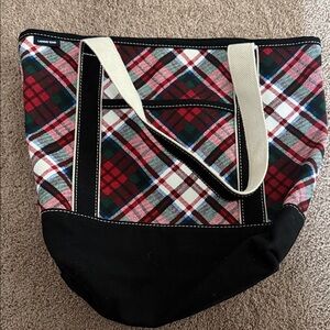 Lands' End Red and Black Plaid Tote